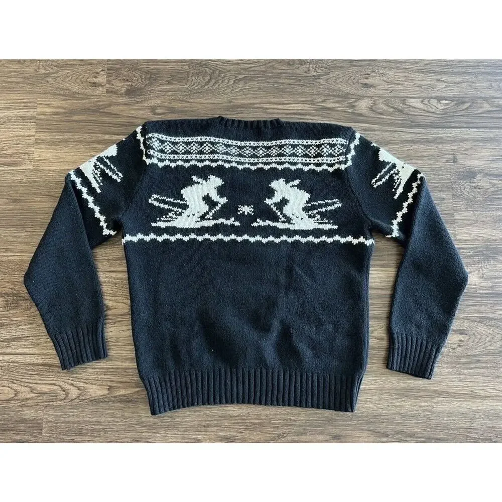 Polo Ralph Lauren Black White Apres Ski Cotton Cashmere-Angora Knit Sweater XL
